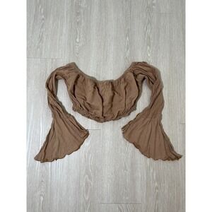 Womens Top Brown Small Forest Fairy‎ Festival Cottage Boho Flare Sleeve Stretch